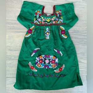 2T Toddler Mexican style embroidered dress in Kelly green